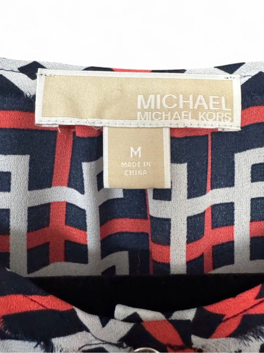 Michael Kors Navy Red White Geometric Button-Front Blouse